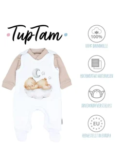 Baby Unisex Strampler-Set mit Aufdruck Spruch 2-tlg in weiß/beige