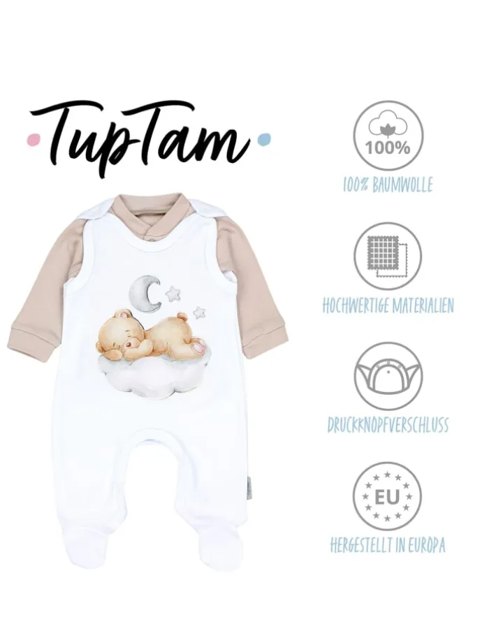 Baby Unisex Strampler-Set mit Aufdruck Spruch 2-tlg in weiß/beige