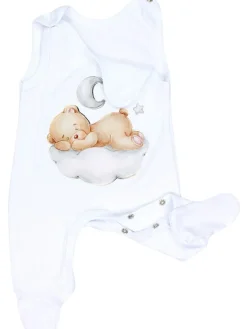 Baby Unisex Strampler-Set mit Aufdruck Spruch 2-tlg in weiß/beige
