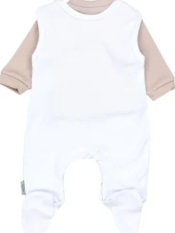 Baby Unisex Strampler-Set mit Aufdruck Spruch 2-tlg in weiß/beige