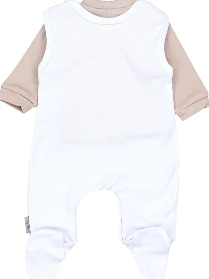 Baby Unisex Strampler-Set mit Aufdruck Spruch 2-tlg in weiß/beige