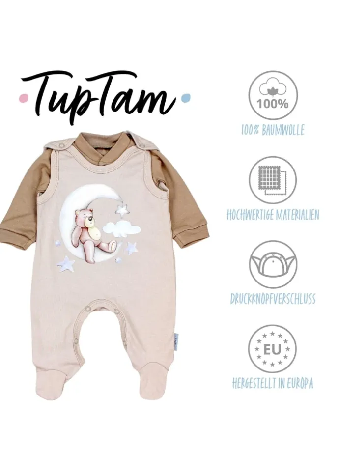 Baby Unisex Strampler-Set mit Aufdruck Spruch 2-tlg in beige Modell 2