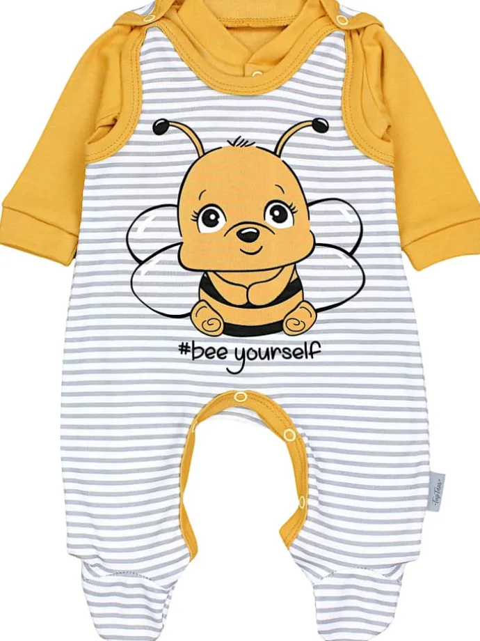 Baby Unisex Strampler-Set mit Aufdruck Spruch 2-tlg in gelb/weiß