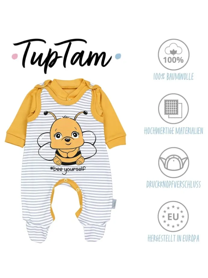 Baby Unisex Strampler-Set mit Aufdruck Spruch 2-tlg in gelb/weiß