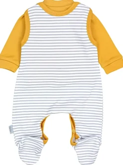 Baby Unisex Strampler-Set mit Aufdruck Spruch 2-tlg in gelb/weiß