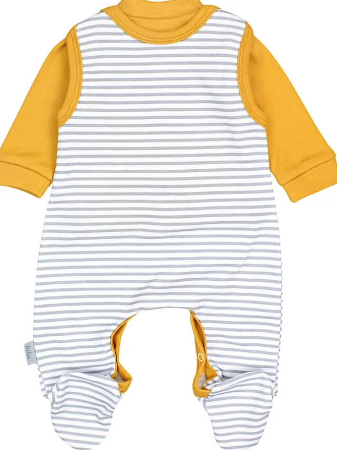 Baby Unisex Strampler-Set mit Aufdruck Spruch 2-tlg in gelb/weiß