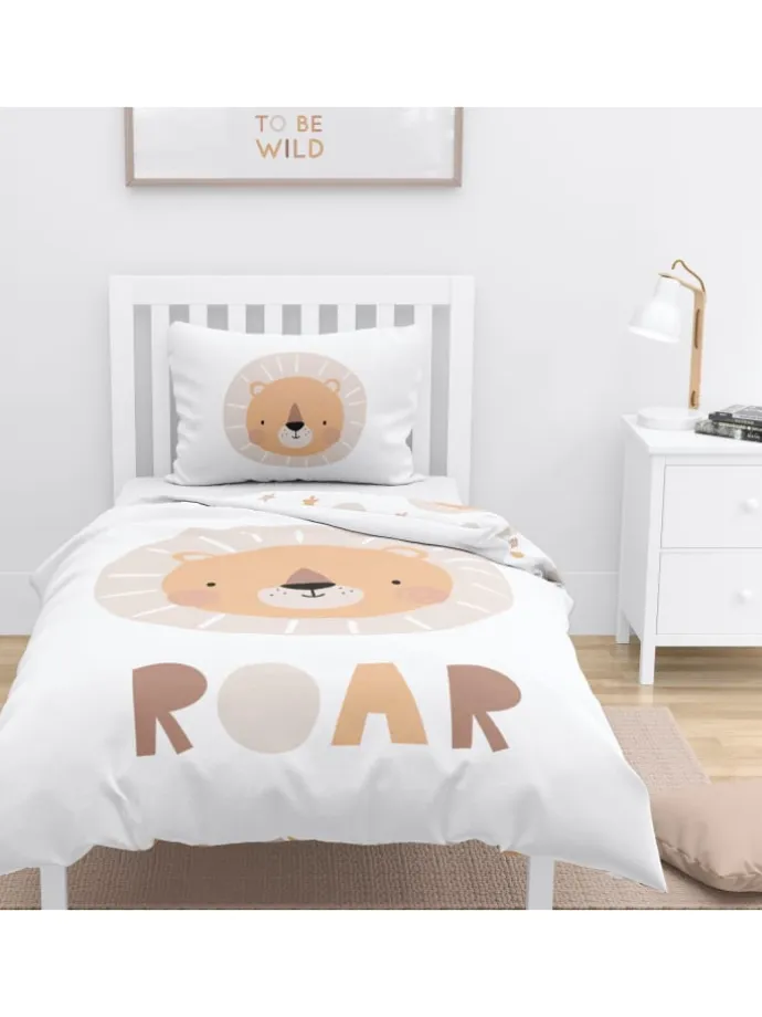 Babybettwäsche-Set Biber "Little Lion" in Weiß/Beige/ Orange