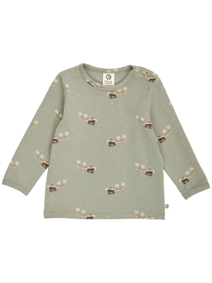 Babylangarmshirt in Shadow/ Deep green/ Balsam cream