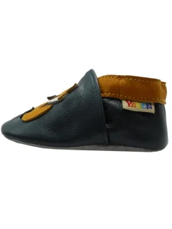 Baby-Lederlaufschuhe mit rutschfester Sohle – dunkelgrün mit Fuchsmotiv