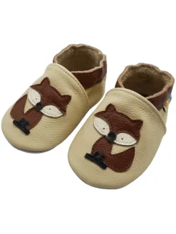 Baby-Lederlaufschuhe mit rutschfester Sohle – Cremefarben mit Fuchsmotiv