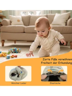 Baby-Lederlaufschuhe mit rutschfester Sohle – Cremefarben mit Fuchsmotiv