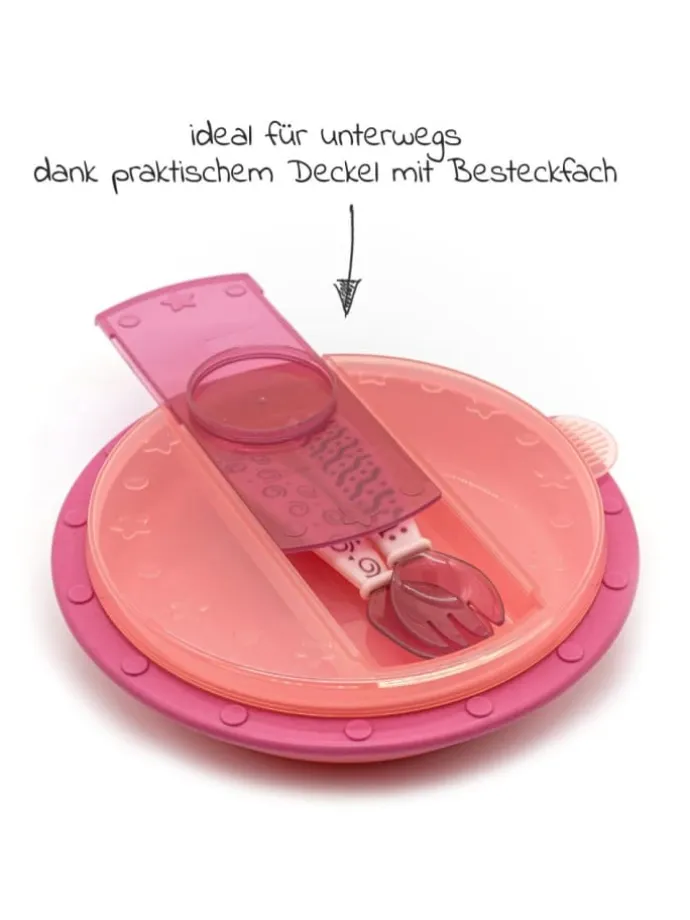 Babyteller zum Mitnehmen inkl. Besteck - in rosa