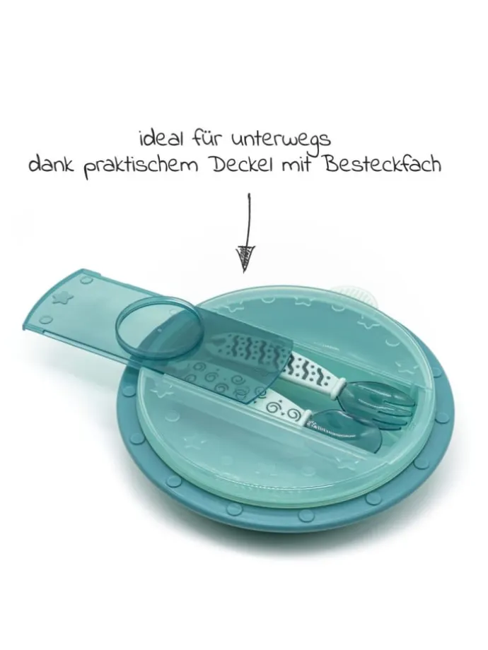 Babyteller zum Mitnehmen inkl. Besteck 2er in gruen,rosa