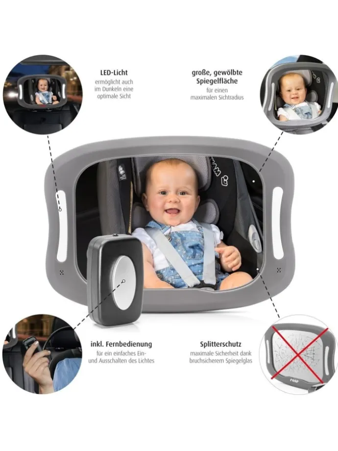 BabyView LED Auto-Sicherheitsspiegel mit Licht in Grau ab 0 Monate