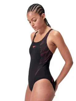 Badeanzug "Eco+ H-Bloom" in Schwarz/ Orange/ Lila