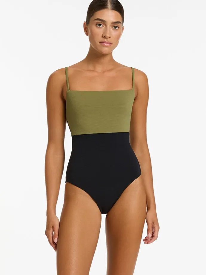 Badeanzug in Khaki/ Schwarz
