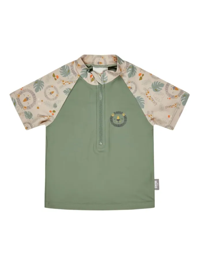 Badeshirt kurzarm Löwe in dunkelgrün