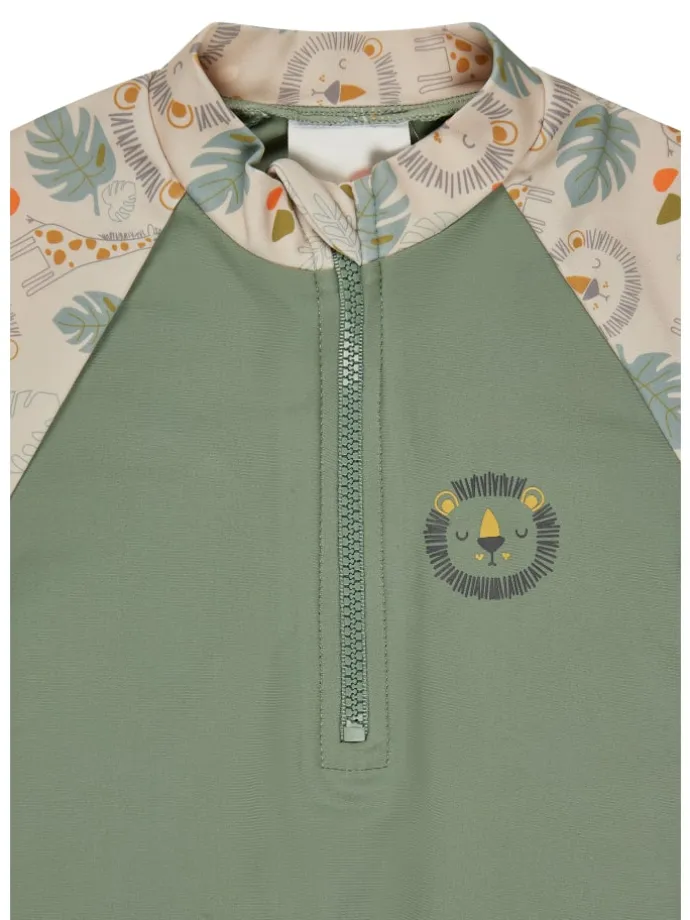 Badeshirt kurzarm Löwe in dunkelgrün