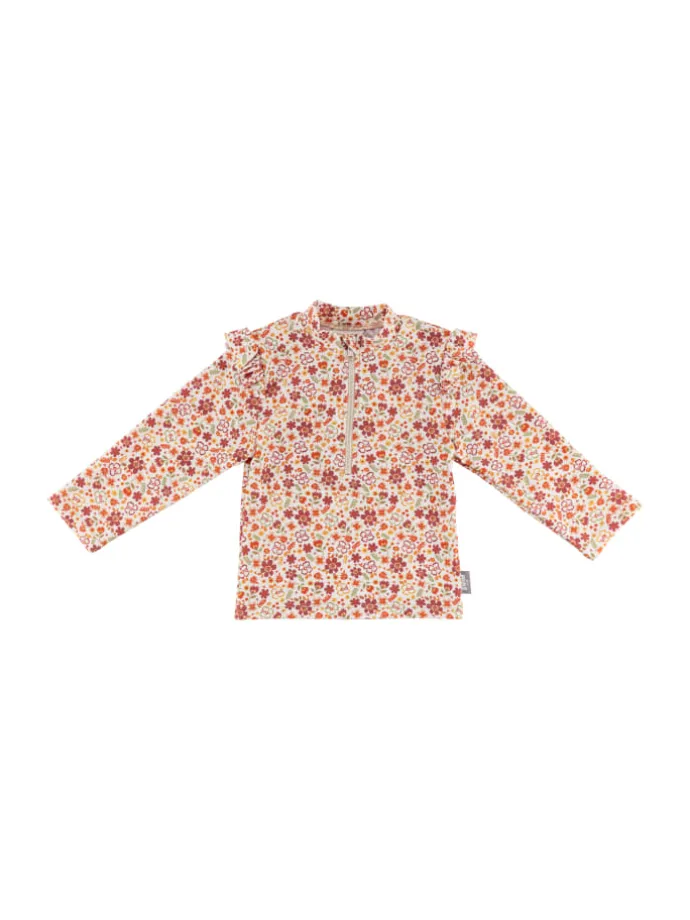Badeshirt langarm Blumen in ecru
