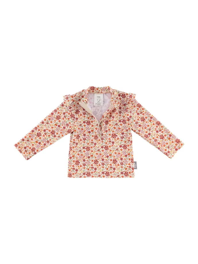 Badeshirt langarm Blumen in ecru