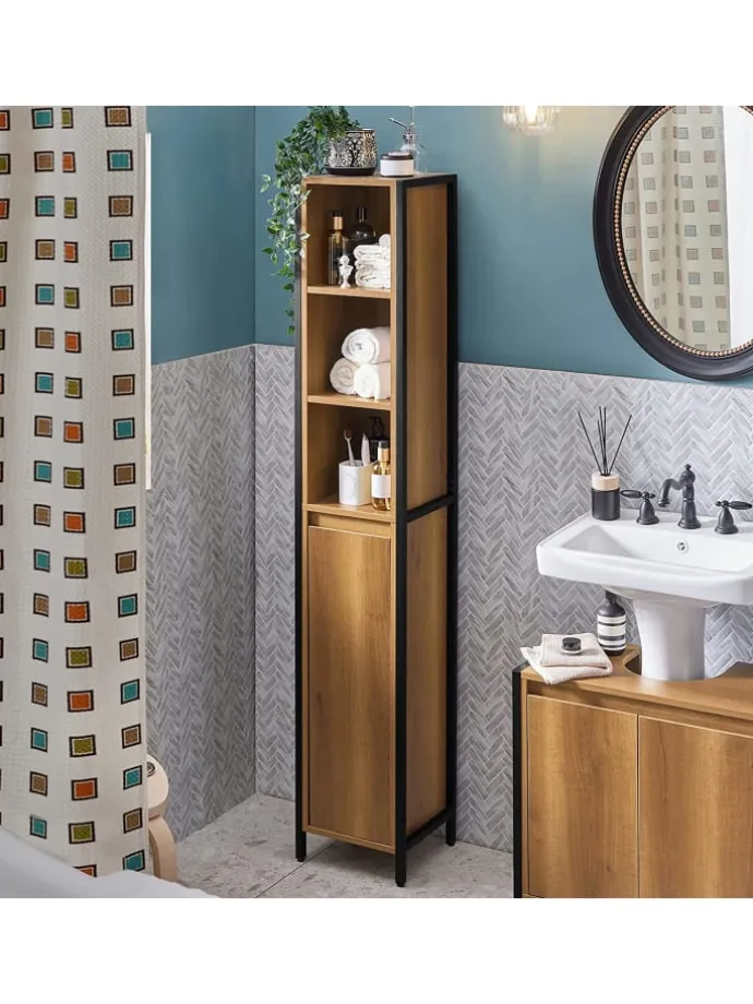 Badezimmer-Hochschrank in Braun - (B)30 x (H)168 x (T)28cm