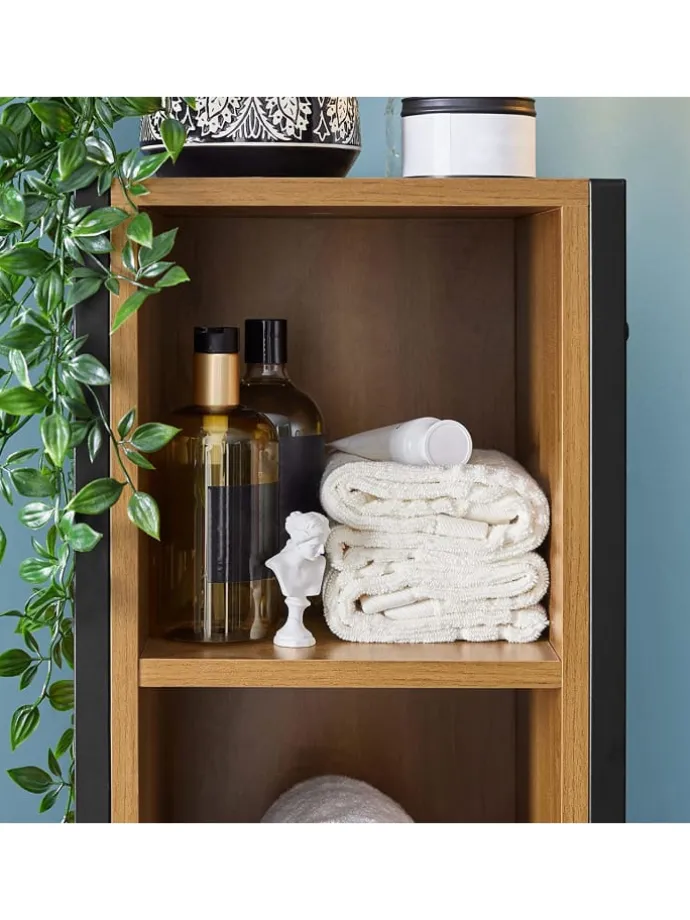 Badezimmer-Hochschrank in Braun - (B)30 x (H)168 x (T)28cm