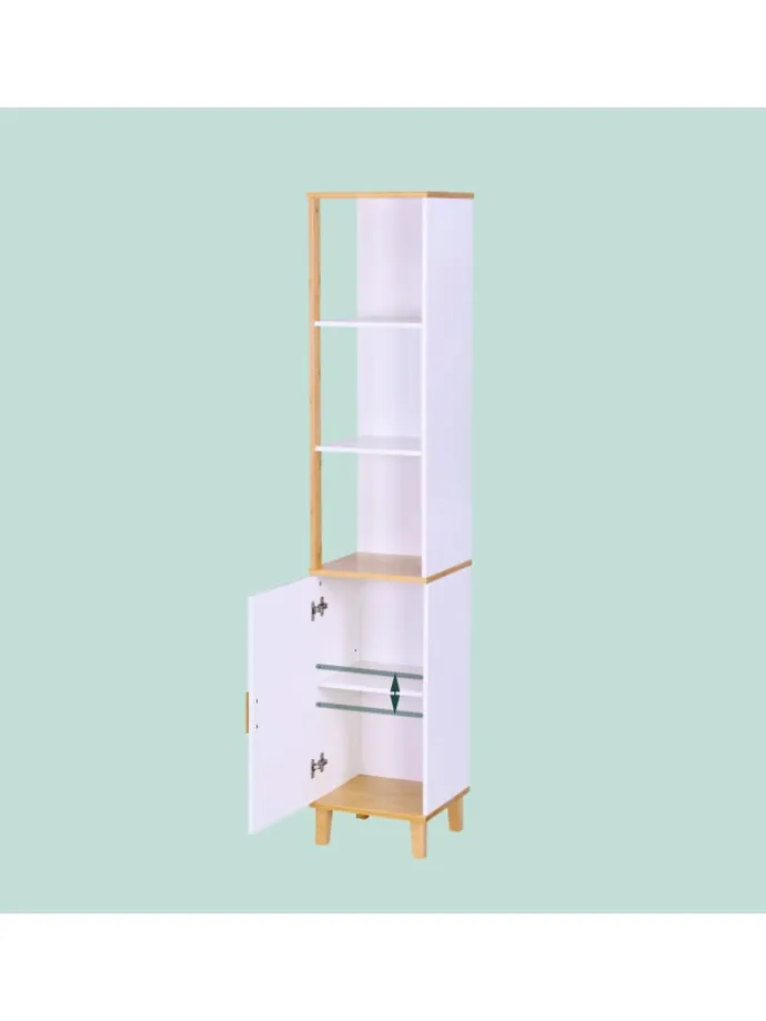 Badezimmerschrank in Weiß/ Natur - (B)33 x (H)169 x (T)31 cm
