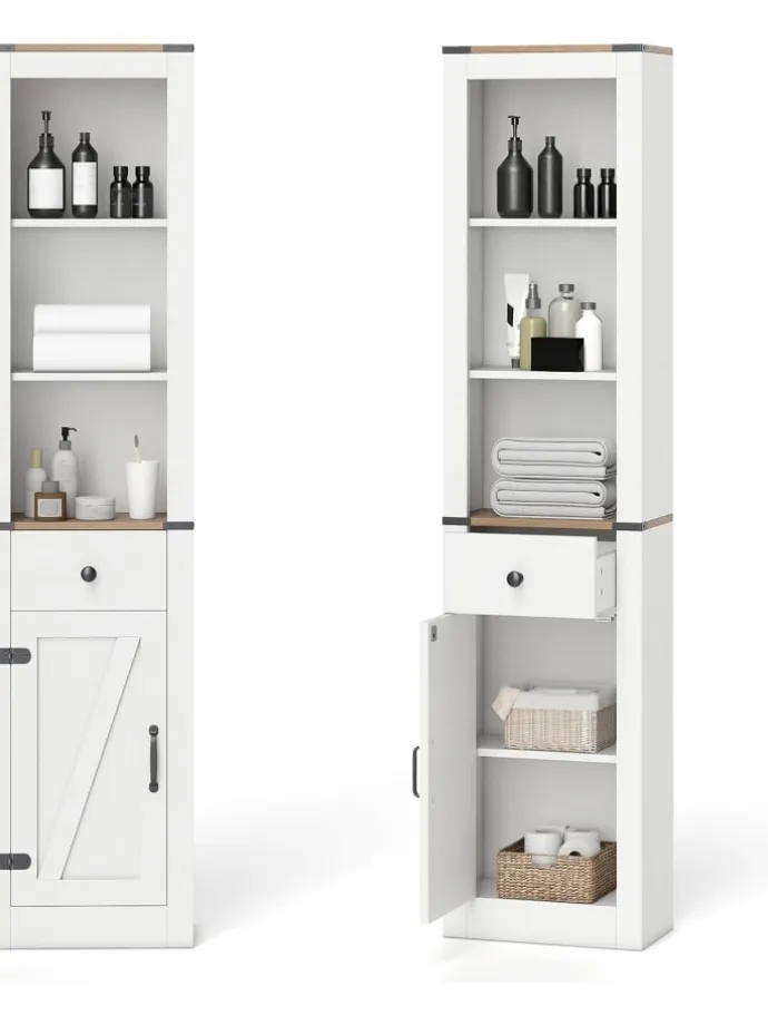 Badezimmerschrank schmal 40 x 24 x 173cm in Weiß