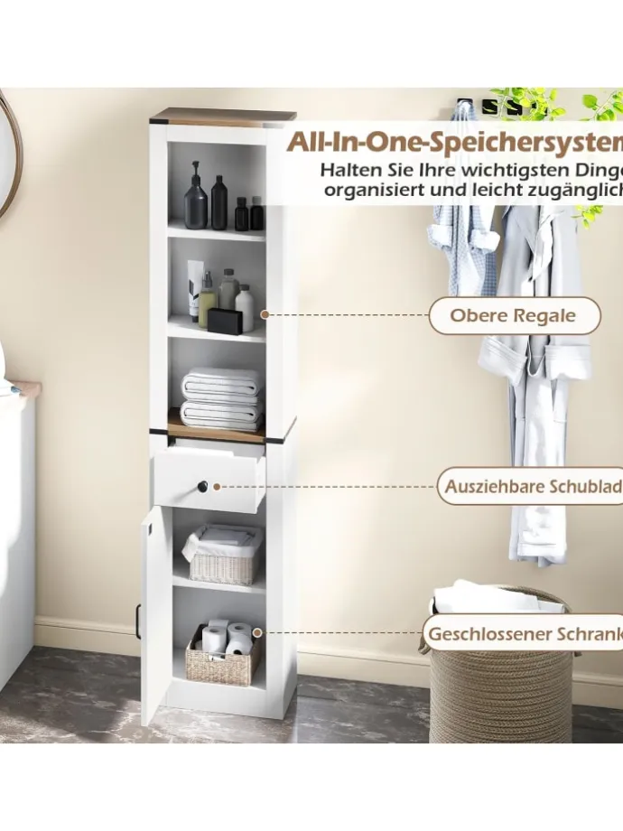 Badezimmerschrank schmal 40 x 24 x 173cm in Weiß