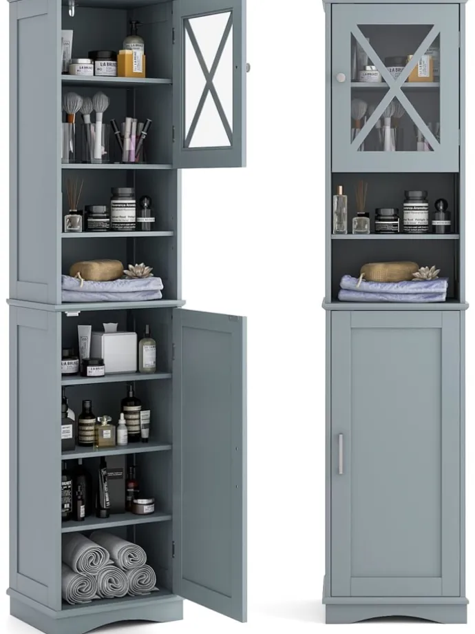 Badezimmerschrank schmal in Grau