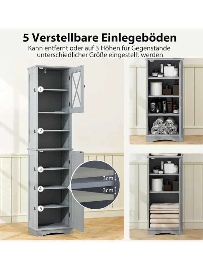 Badezimmerschrank schmal in Grau