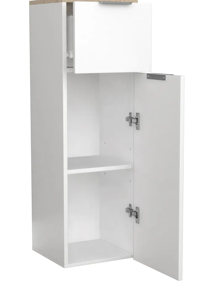 Badmöbel Midischrank Badschrank Schublade Donali in Weiß / Sonoma-Eiche