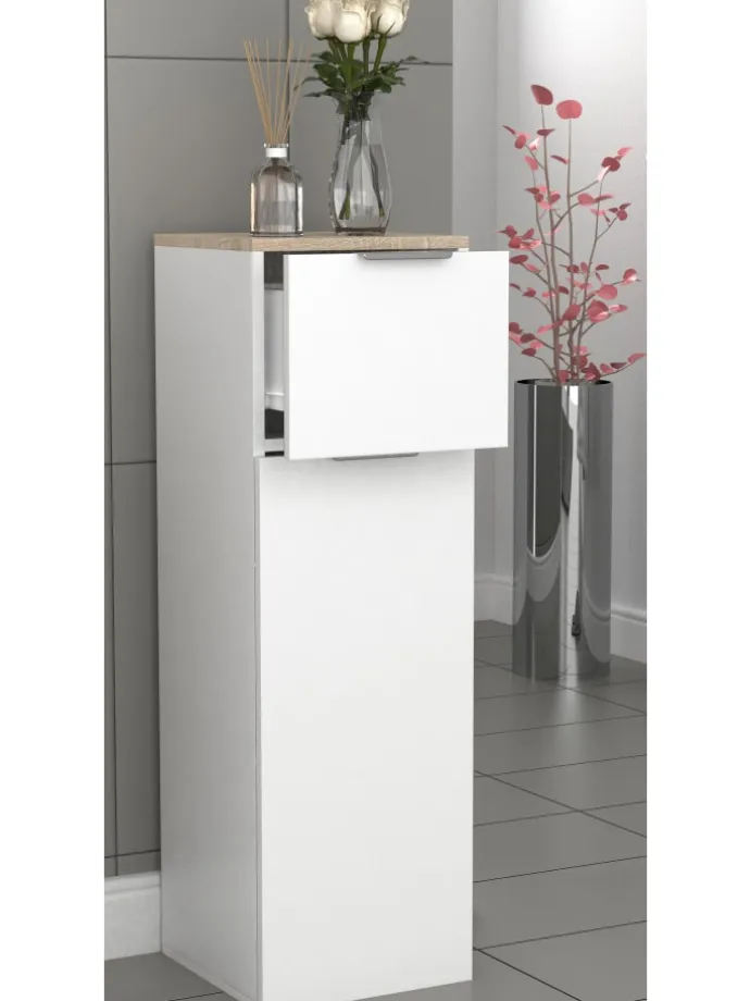 Badmöbel Midischrank Badschrank Schublade Donali in Weiß / Sonoma-Eiche