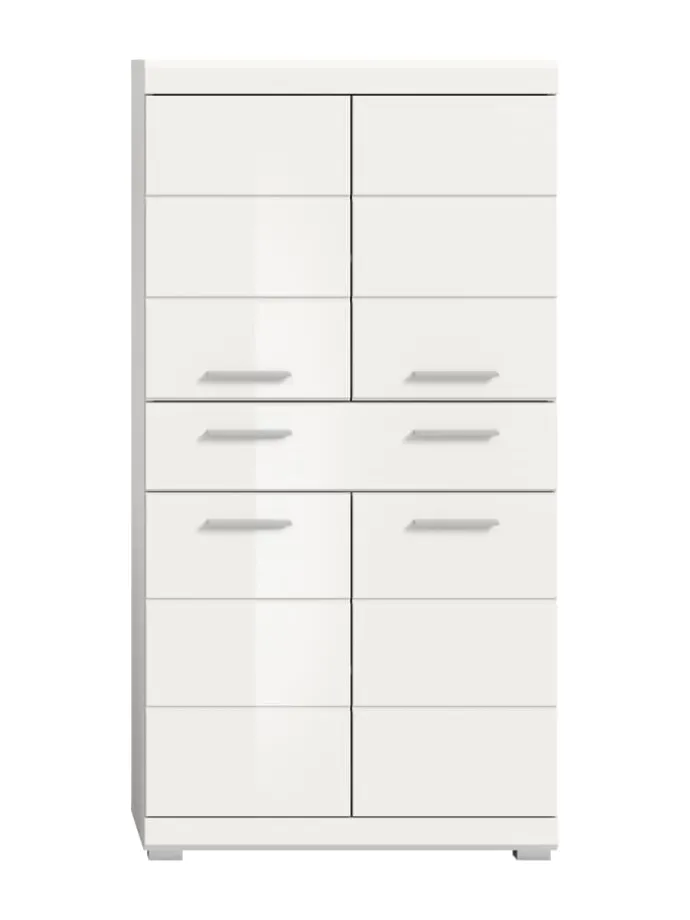 Badmidischrank in weiß/weiß hochglanz - (B) 74 x (H) 141 x (T) 31