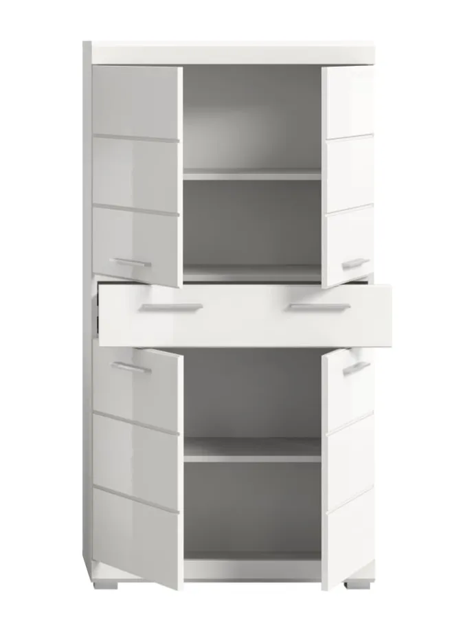 Badmidischrank in weiß/weiß hochglanz - (B) 74 x (H) 141 x (T) 31