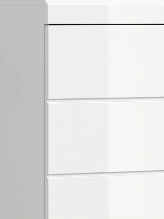 Badmidischrank in weiß/weiß hochglanz - (B) 74 x (H) 141 x (T) 31