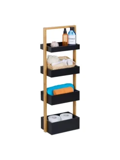 Badregal in Natur/ Schwarz - (B)30 x (H)88 x (T)18 cm