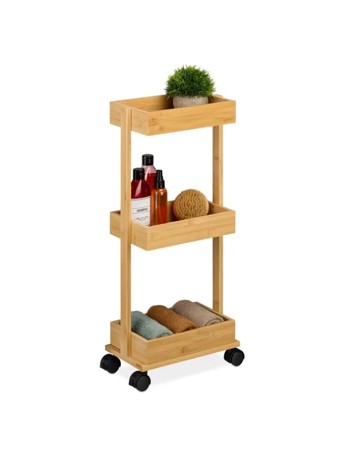 Bambus-Rollwagen in Natur - (B)31 x (H)71,5 x (T)18 cm