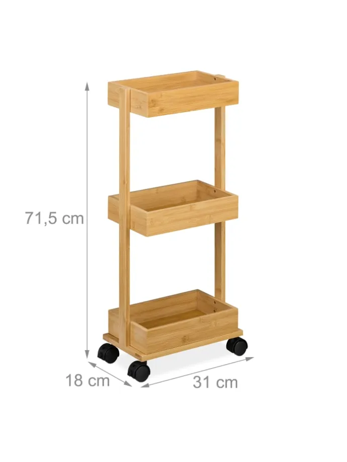 Bambus-Rollwagen in Natur - (B)31 x (H)71,5 x (T)18 cm