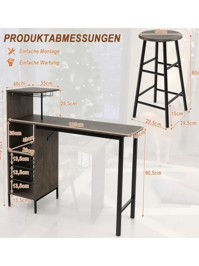Bartisch mit Barhocker Set in Anthrazit