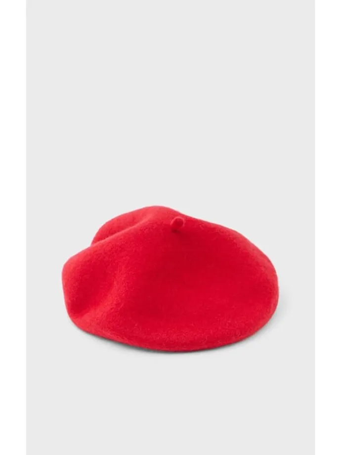 Baskenmütze mit Wollanteil in Rot