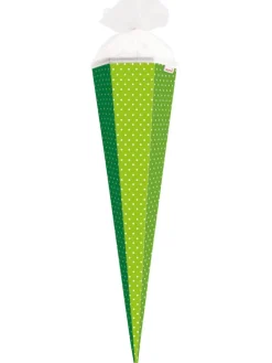 Bastel-Schultüte groß grün weiße Punkte 85 cm in Weiß