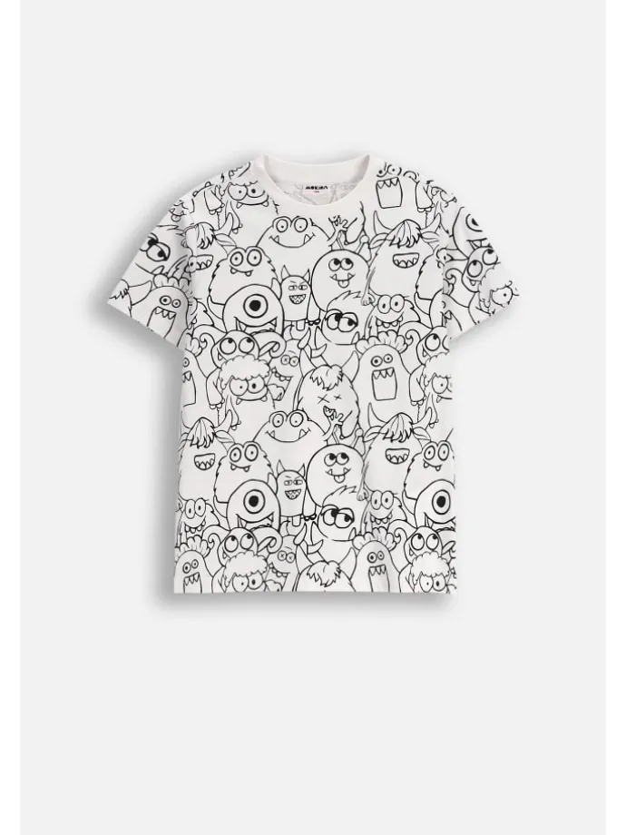 Baumwoll-T-Shirt mit kurzen Ärmeln in weiß