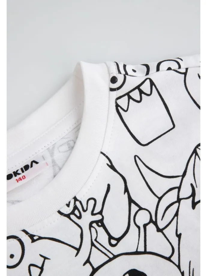 Baumwoll-T-Shirt mit kurzen Ärmeln in weiß