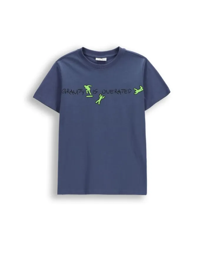 Baumwoll-T-Shirt mit kurzen Ärmeln in blau