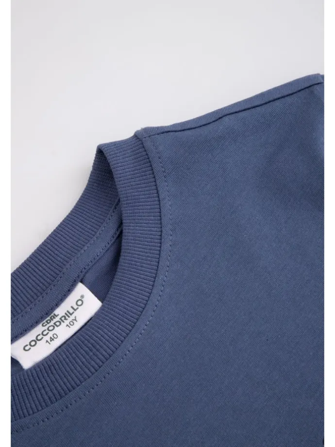 Baumwoll-T-Shirt mit kurzen Ärmeln in blau