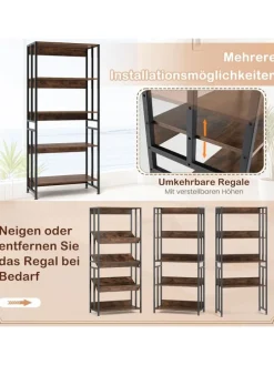 Bücherregal 5 Ebenen 70x35x157cm mit Verstellbaren Einlegeböden in Braun