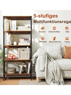 Bücherregal 5 Ebenen 70x35x157cm mit Verstellbaren Einlegeböden in Braun