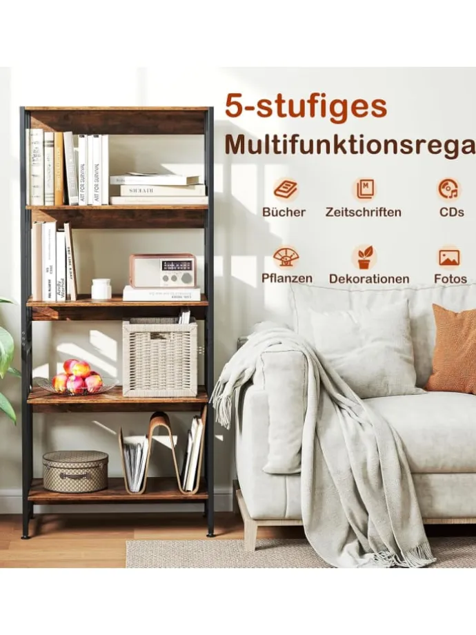 Bücherregal 5 Ebenen 70x35x157cm mit Verstellbaren Einlegeböden in Braun
