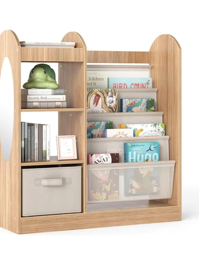 Bücherregal Kinder mit Spiegel 87,5 x 30 x 90 cm in Hellbraun